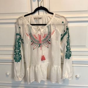 Beautiful White Tunic with green and coral embroidery